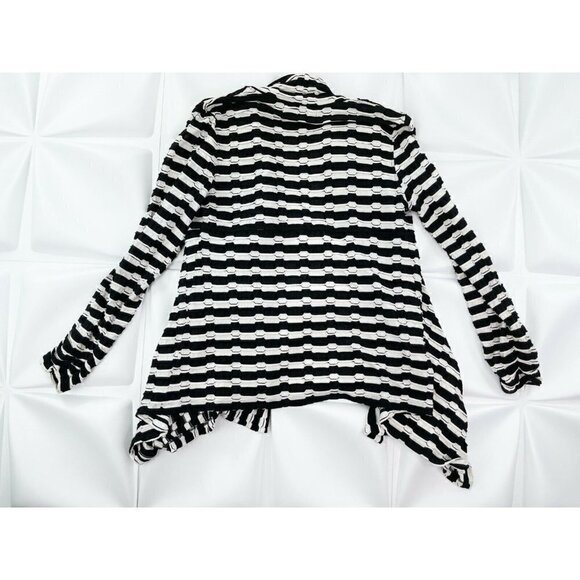 Peck & Peck Sz M Womens Black Ivory Contrast Asymmetrical Shawl Cardigan Jacket - Picture 4 of 6